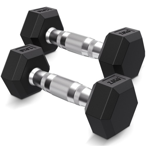 Hex rubber coated dumbbells - rubber,